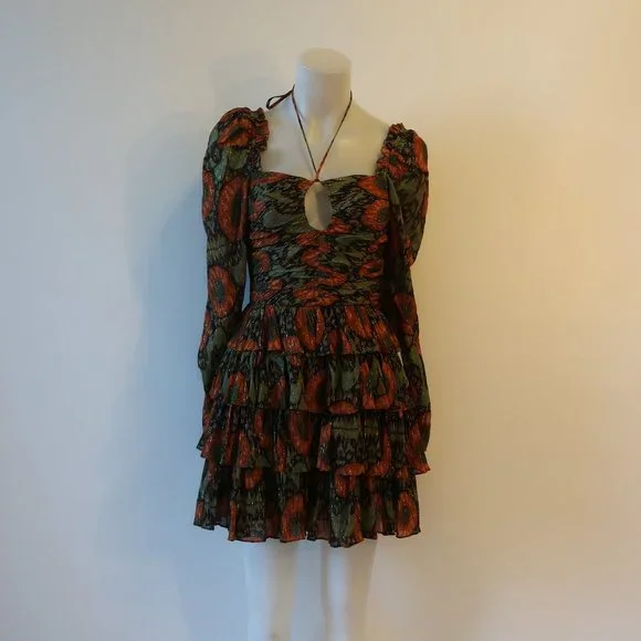 Womens Ulla Johnson Naiya Nocturne Black Green Gold Metallic Halter Dress 0 - Picture 11 of 16